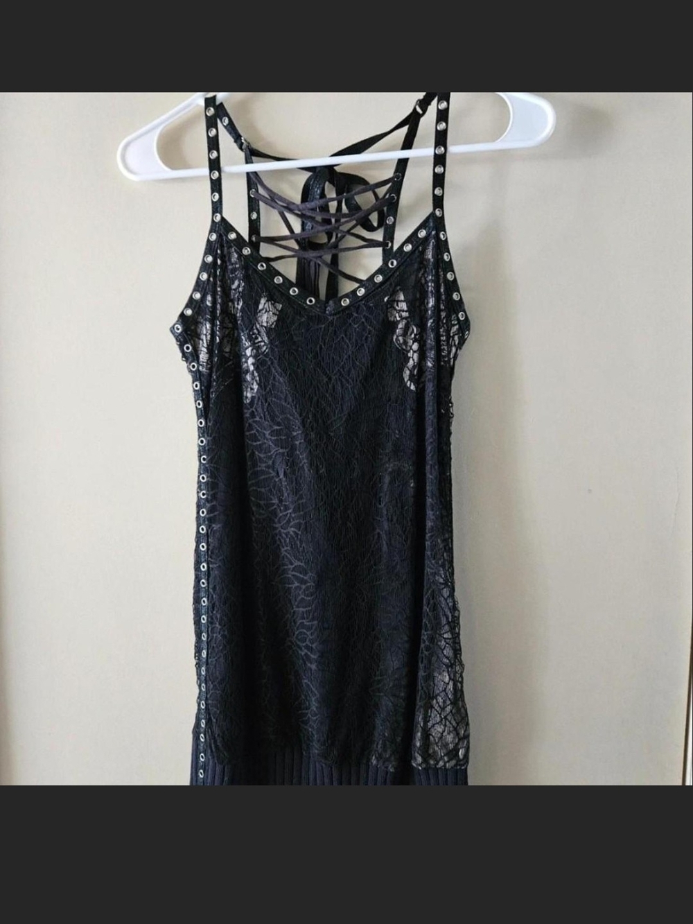Salvage Lace Studded Lace Up Long Tanl/Mini Dress. S